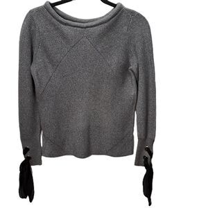 Nic+Zoe Womens Silver Gray Long Sleeve Ribbed Crew Neck Sweater w/Ties Medium